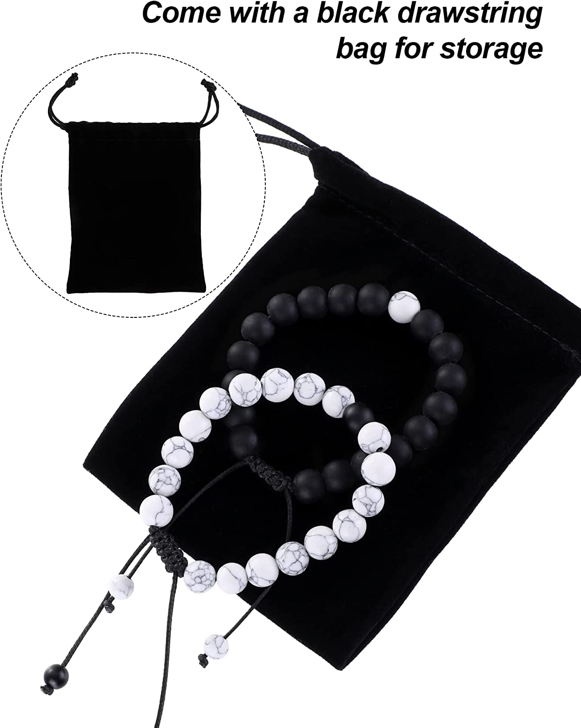 BBTO Howlite Bracelet Black Matte Agate Bracelet Couples Bracelet Distance Bracelet Energy Beads Bracelet for Valentine's Day Present - Image 4